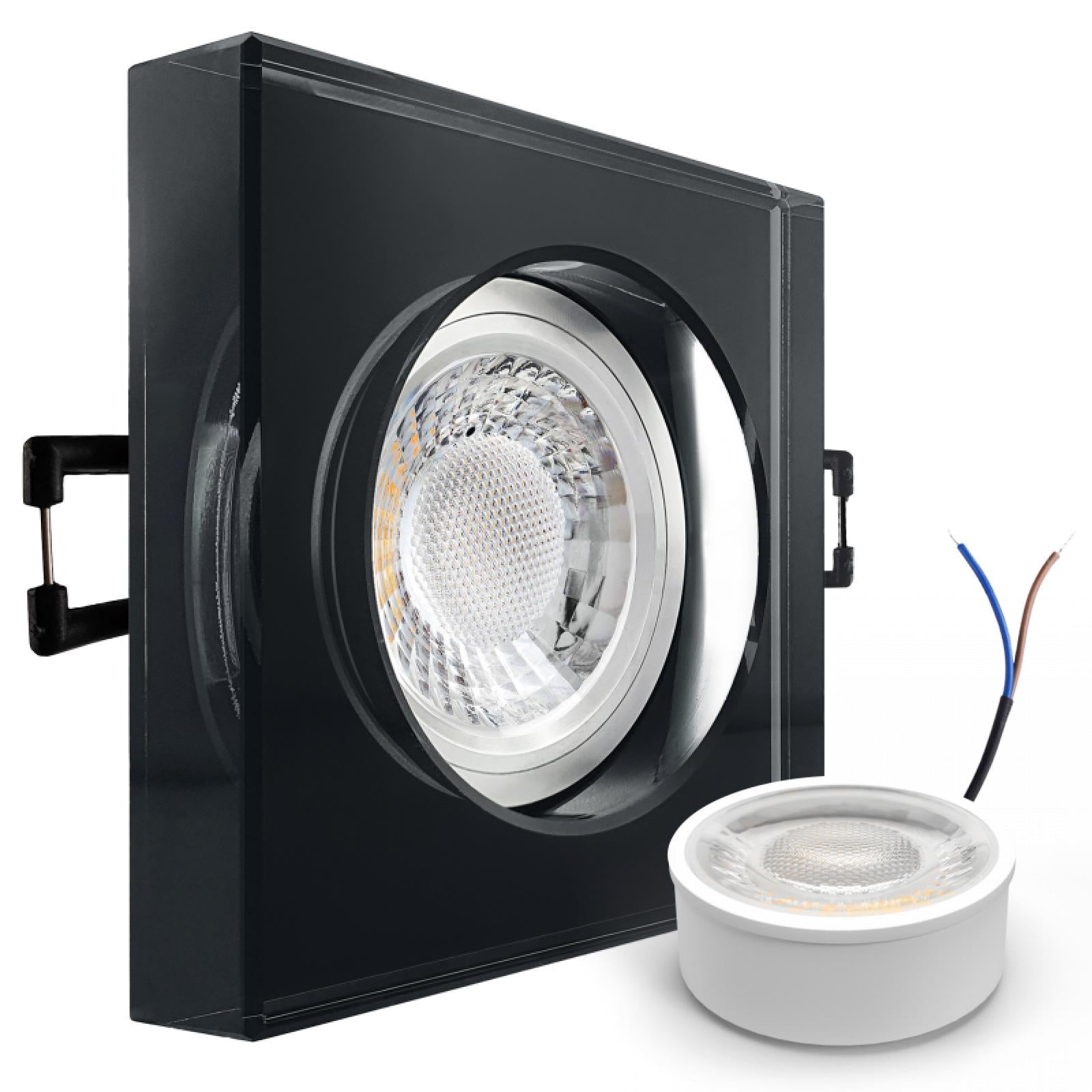 CONCEPTRUN LED Aufbau Einbaustrahler schwarz spiegelnd eckig Glas Lochmaß Ø 68mm - 80mm geringe Tiefe 22mm 5W LED Modul flach dimmbar neutralweiß 230V