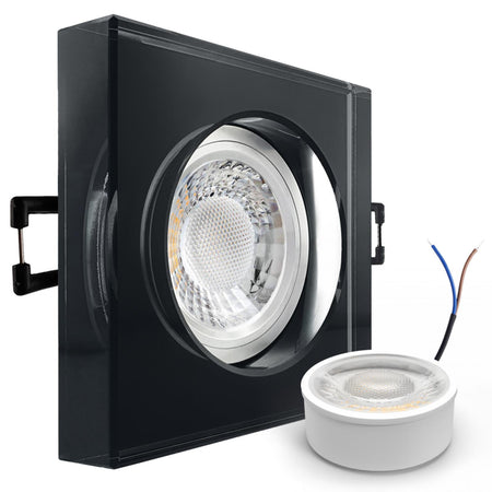 CONCEPTRUN LED Aufbau Einbaustrahler schwarz spiegelnd eckig Glas Lochmaß Ø 68mm - 80mm geringe Tiefe 22mm 5W LED Modul flach dimmbar neutralweiß 230V