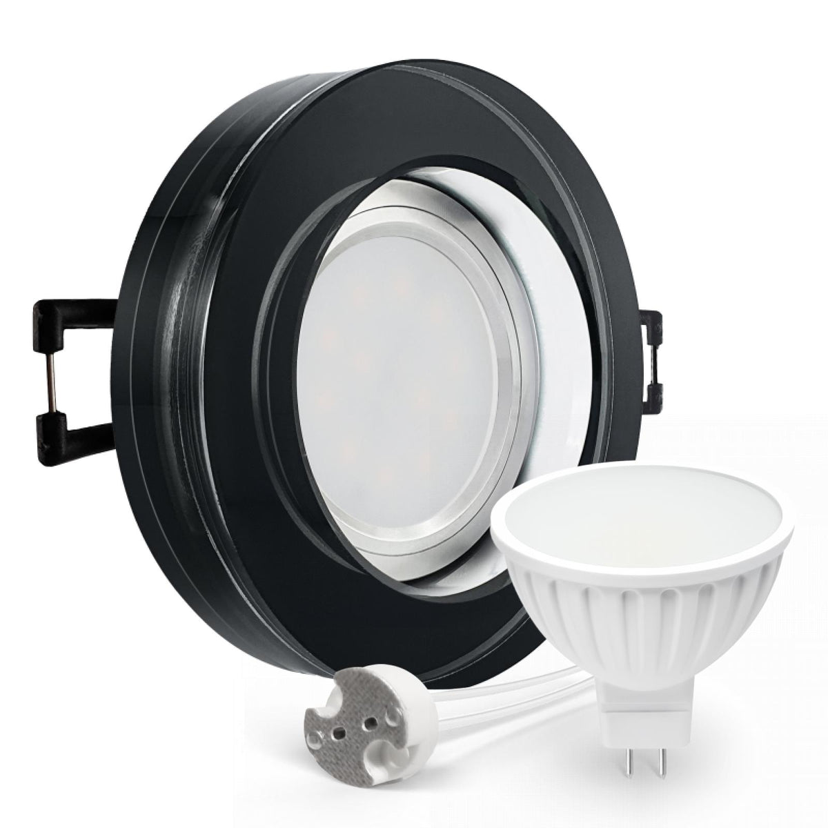 CONCEPTRUN LED Aufbau Einbaustrahler schwarz spiegelnd rund Glas Lochmaß Ø 68mm - 75mm Tiefe 55mm