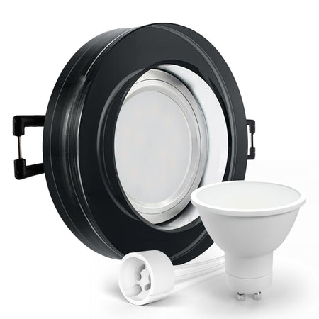 CONCEPTRUN LED Aufbau Einbaustrahler schwarz spiegelnd rund Glas Lochmaß Ø 68mm - 75mm Tiefe 64mm