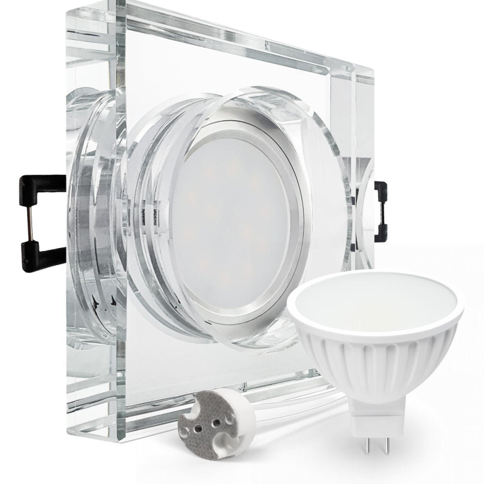 CONCEPTRUN LED Aufbau Einbaustrahler spiegelnd eckig Glas Lochmaß Ø 68mm - 80mm Tiefe 55mm
