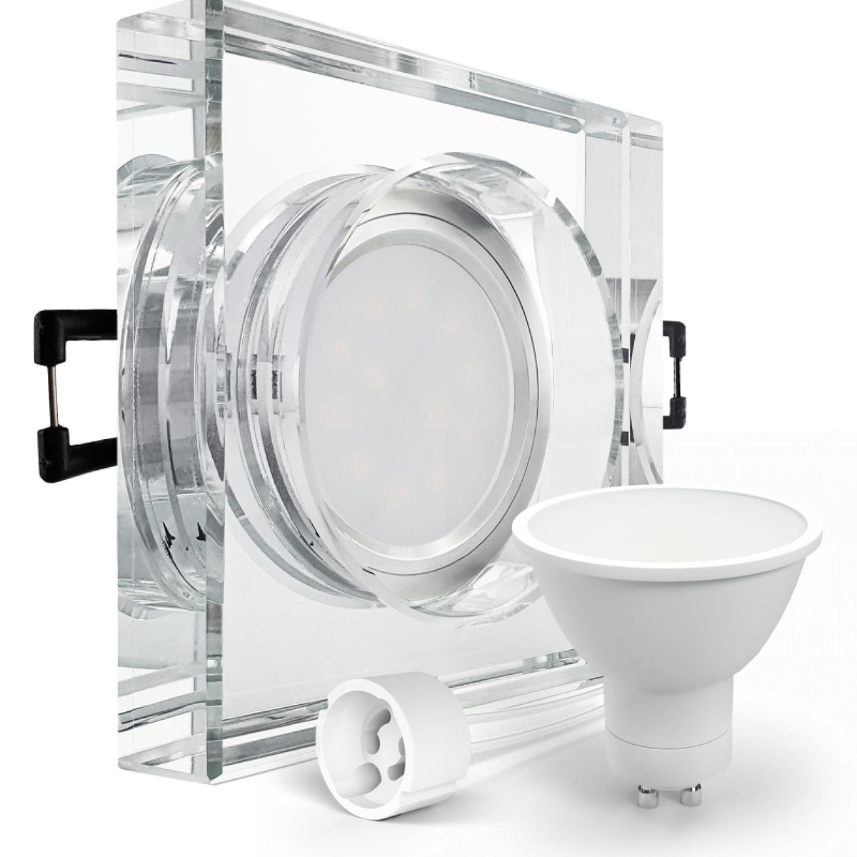 CONCEPTRUN LED Aufbau Einbaustrahler spiegelnd eckig Glas Lochmaß Ø 68mm - 80mm Tiefe 64mm