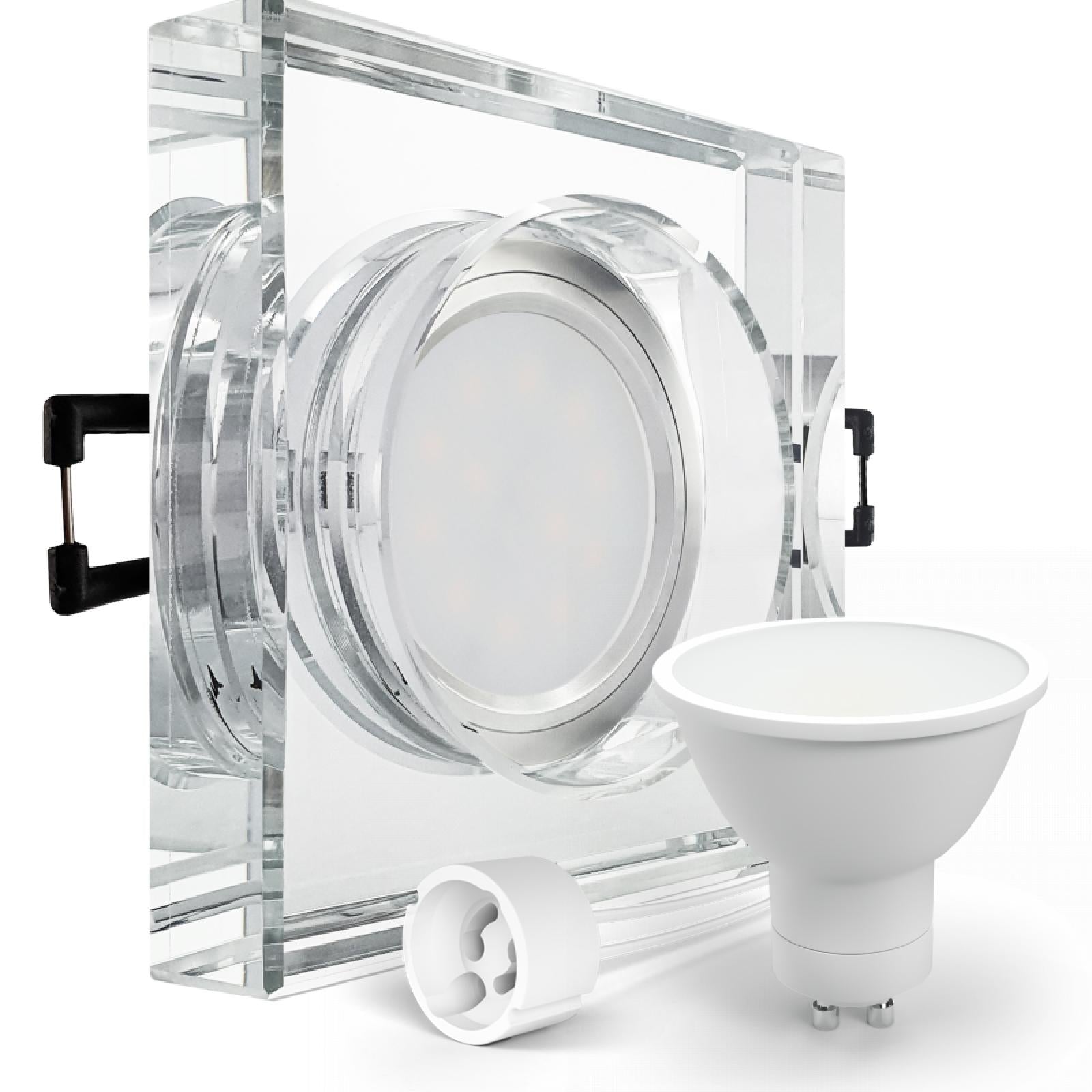 CONCEPTRUN LED Aufbau Einbaustrahler spiegelnd eckig Glas Lochmaß Ø 68mm - 80mm Tiefe 64mm