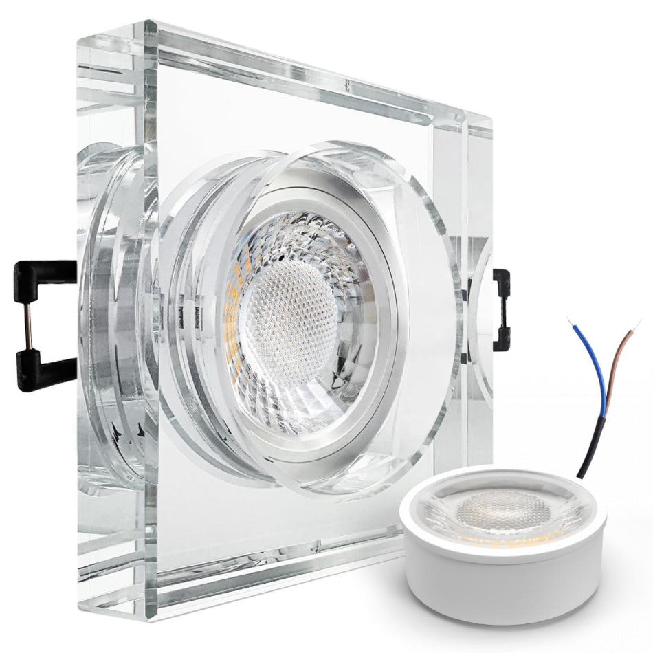 CONCEPTRUN LED Aufbau Einbaustrahler spiegelnd eckig Glas Lochmaß Ø 68mm - 80mm geringe Tiefe 22mm 5W LED Modul flach dimmbar neutralweiß 230V