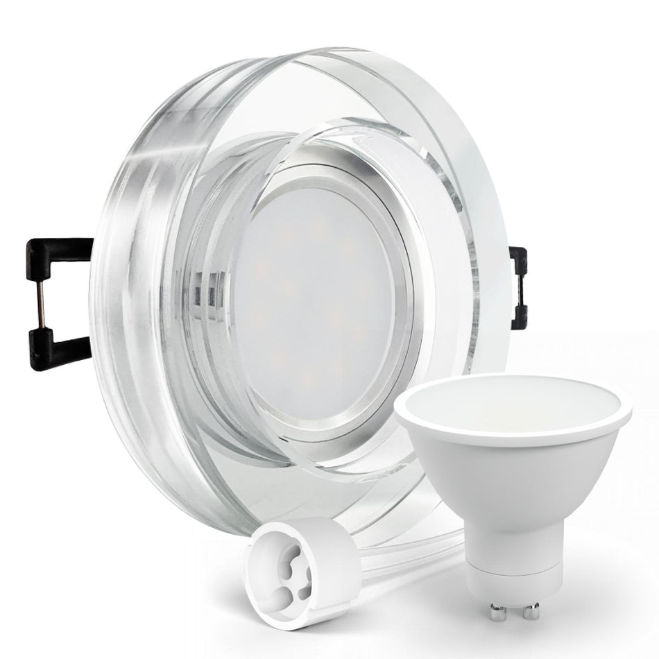 CONCEPTRUN LED Aufbau Einbaustrahler spiegelnd rund Glas Lochmaß Ø 68mm - 75mm Tiefe 64mm