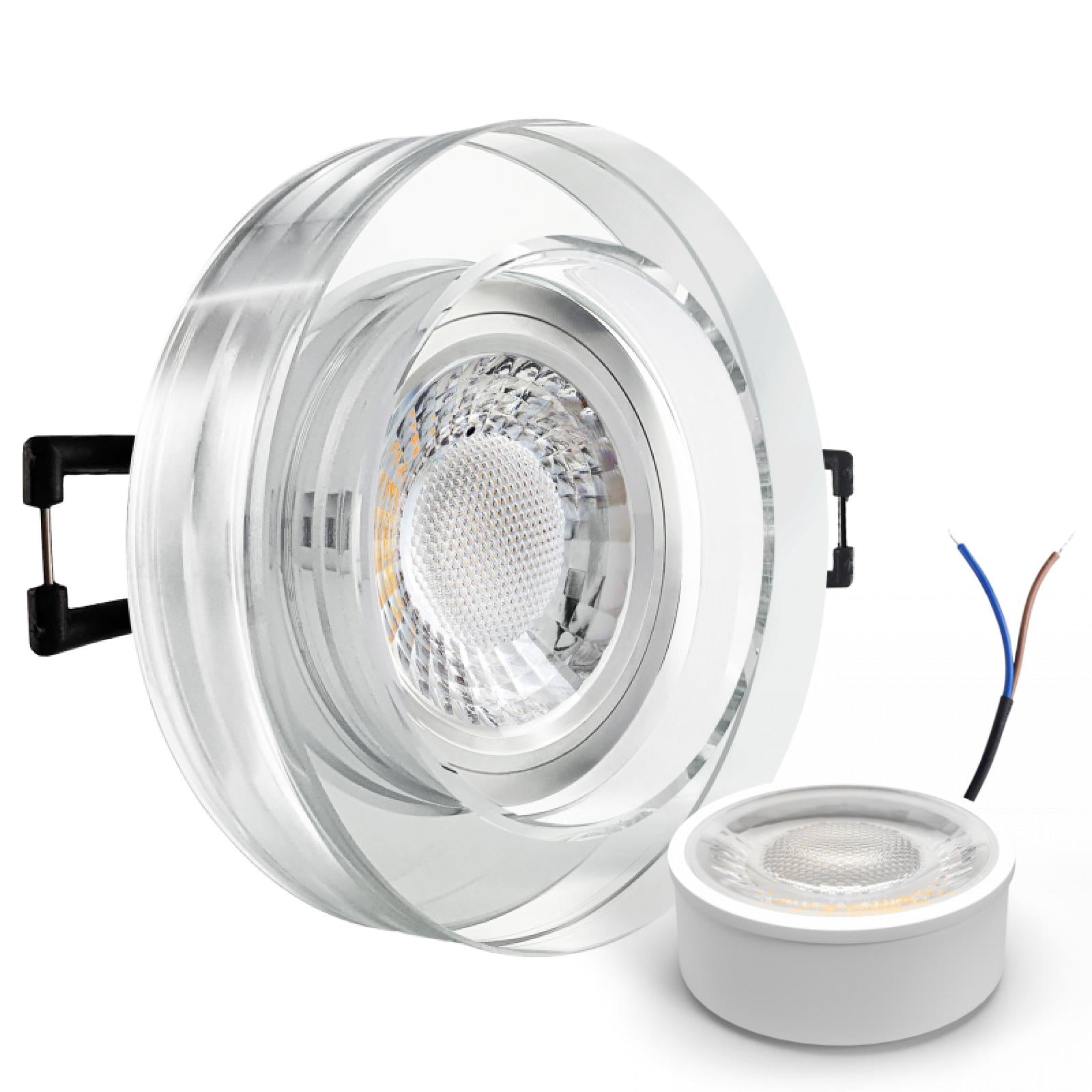 CONCEPTRUN LED Aufbau Einbaustrahler spiegelnd rund Glas Lochmaß Ø 68mm - 75mm geringe Tiefe 22mm 5W LED Modul flach dimmbar neutralweiß 230V