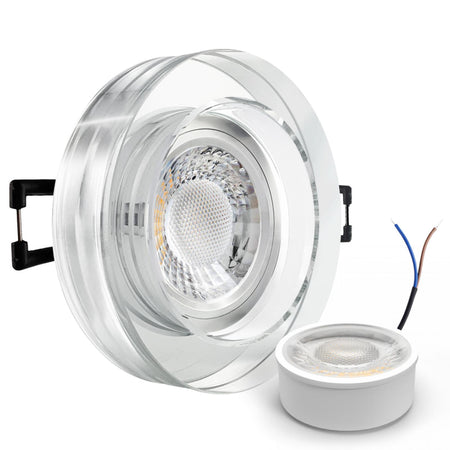 CONCEPTRUN LED Aufbau Einbaustrahler spiegelnd rund Glas Lochmaß Ø 68mm - 75mm geringe Tiefe 22mm 5W LED Modul flach dimmbar neutralweiß 230V