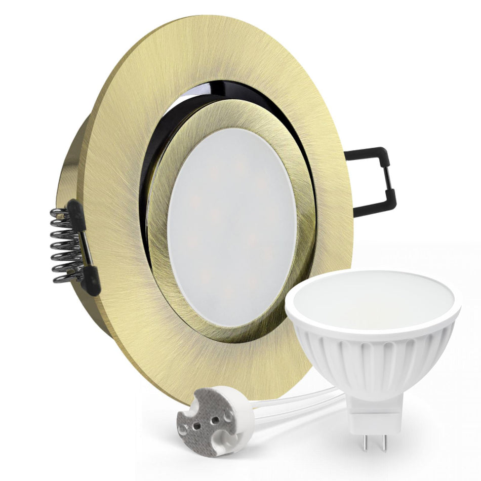 CONCEPTRUN LED Einbaustrahler Spot Altmessing gebürstet rund 360° schwenkbar Lochmaß Ø 68mm - 75mm Tiefe 55mm Fassung