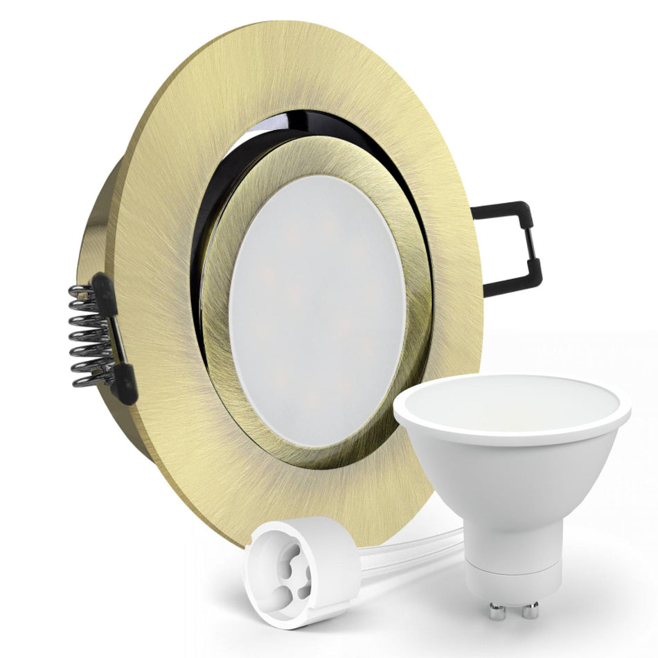 CONCEPTRUN LED Einbaustrahler Spot Altmessing gebürstet rund 360° schwenkbar Lochmaß Ø 68mm - 75mm Tiefe 64mm Fassung