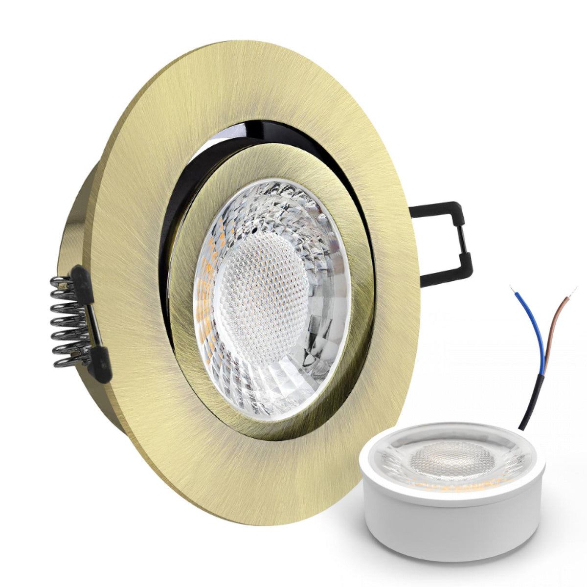 CONCEPTRUN LED Einbaustrahler Spot Altmessing gebürstet rund 360° schwenkbar Lochmaß Ø 68mm - 75mm geringe Tiefe 25mm 5W LED Modul flach dimmbar neutralweiß 230V