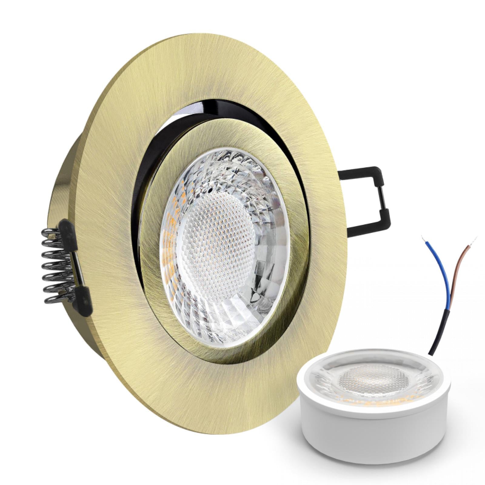 CONCEPTRUN LED Einbaustrahler Spot Altmessing gebürstet rund 360° schwenkbar Lochmaß Ø 68mm - 75mm geringe Tiefe 25mm 5W LED Modul flach dimmbar neutralweiß 230V
