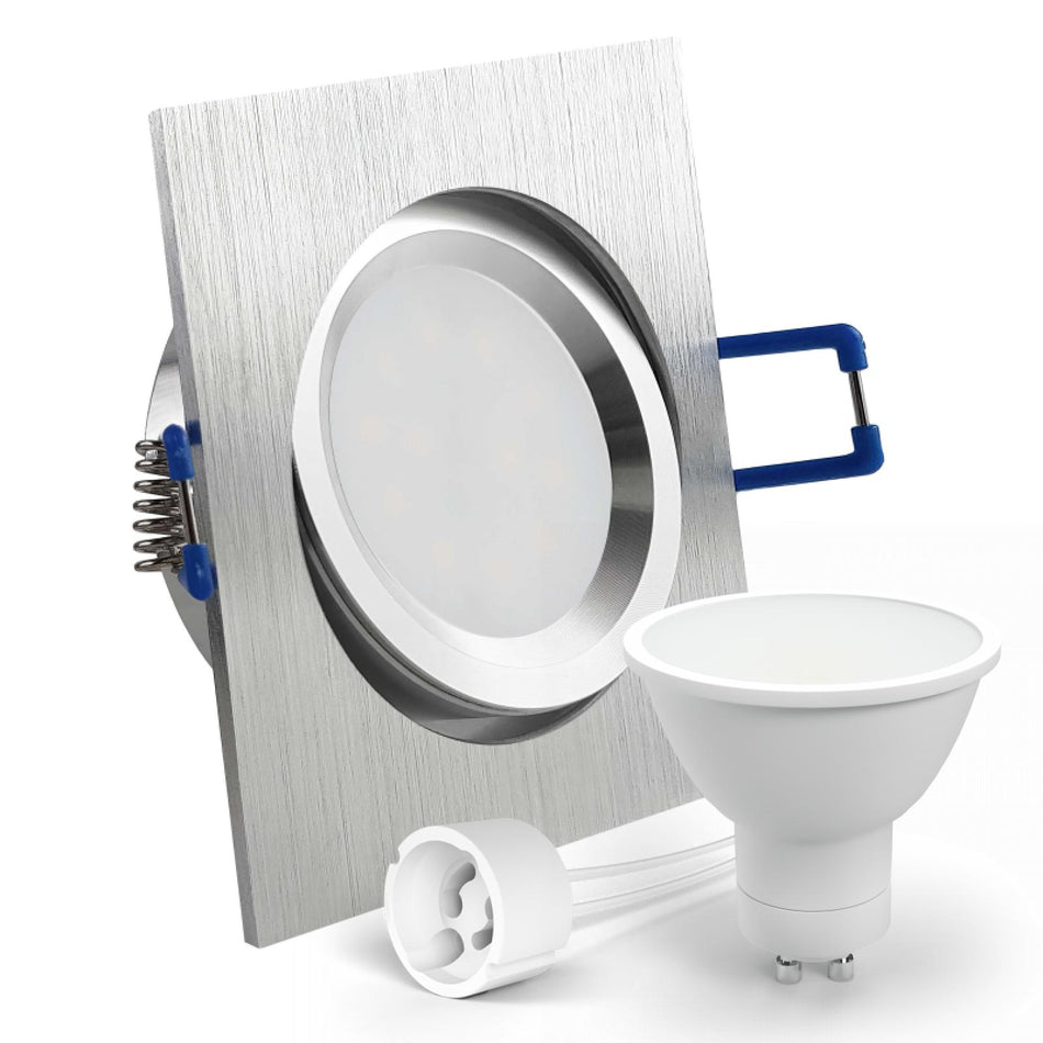 CONCEPTRUN LED Einbaustrahler Spot Alu geschliffen eckig 30° schwenkbar Lochmaß Ø 68mm - 75mm Tiefe 64mm Fassung