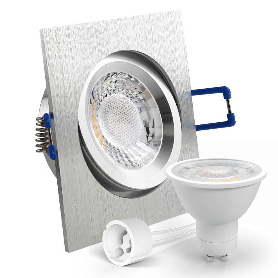 LED Einbaustrahler Spot Alu geschliffen eckig 30° schwenkbar Lochmaß Ø 68mm - 75mm GU10 230V