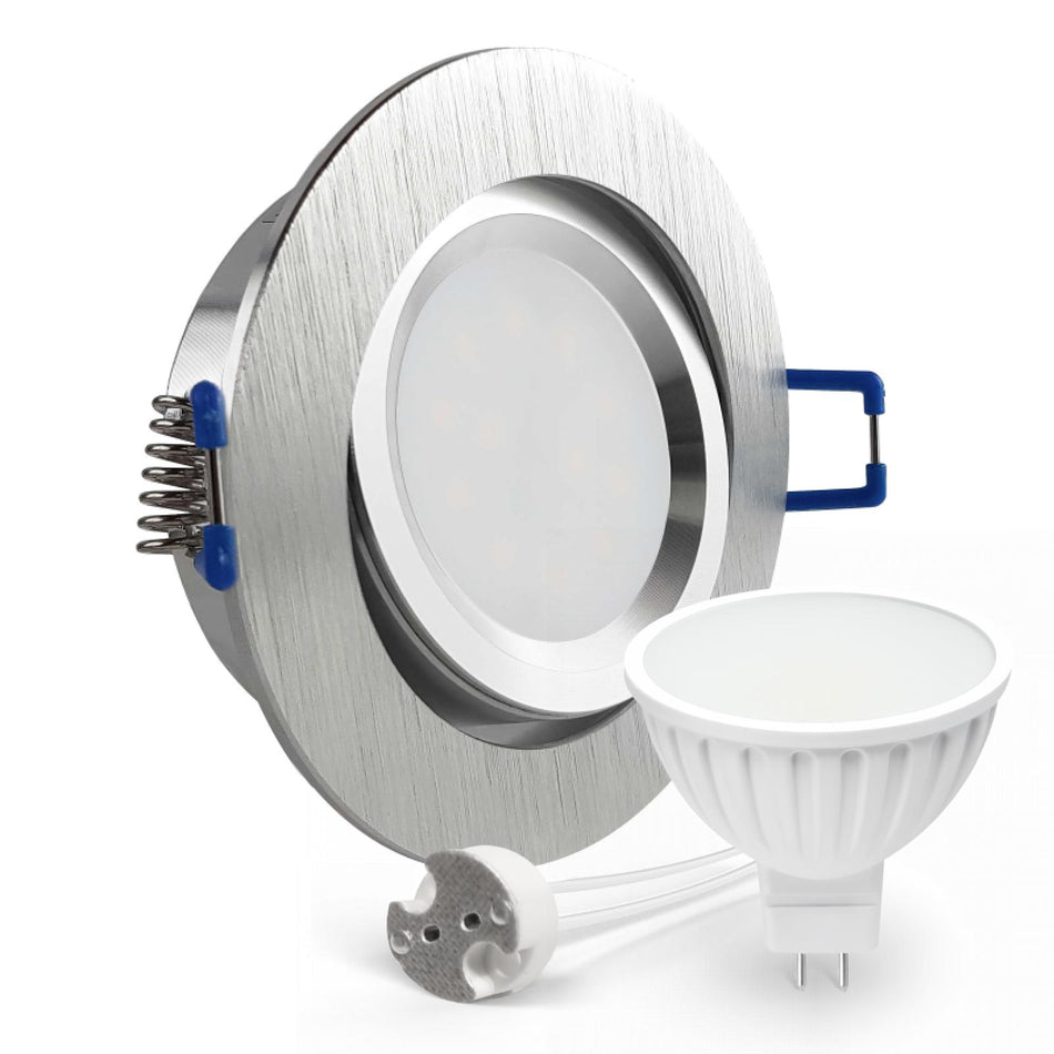 CONCEPTRUN LED Einbaustrahler Spot Alu geschliffen rund 360° schwenkbar Lochmaß Ø 68mm - 75mm Tiefe 55mm Fassung