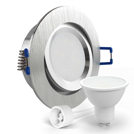 CONCEPTRUN LED Einbaustrahler Spot Alu geschliffen rund 360° schwenkbar Lochmaß Ø 68mm - 75mm Tiefe 64mm Fassung
