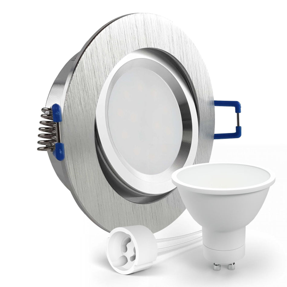 CONCEPTRUN LED Einbaustrahler Spot Alu geschliffen rund 360° schwenkbar Lochmaß Ø 68mm - 75mm Tiefe 64mm Fassung
