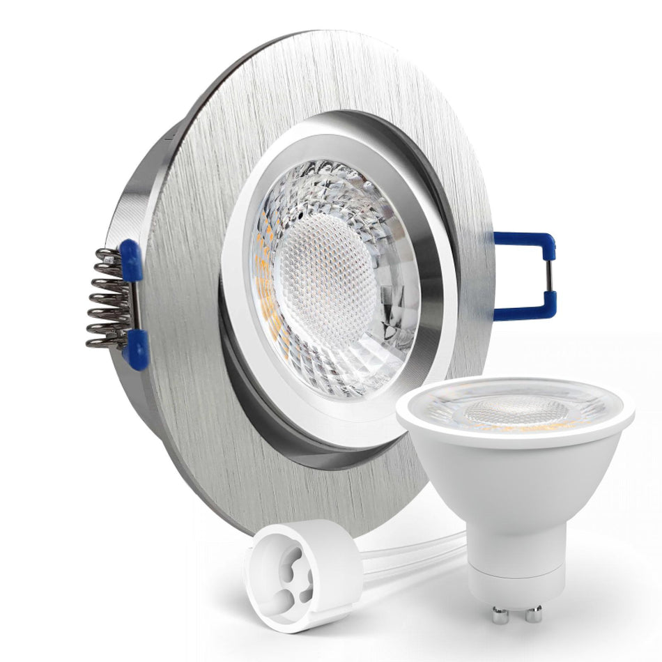LED Einbaustrahler Spot Alu geschliffen rund 360° schwenkbar Lochmaß Ø 68mm - 75mm GU10 230V