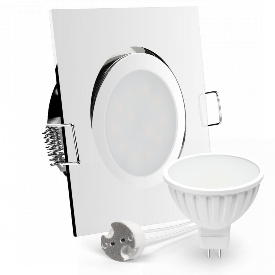 CONCEPTRUN LED Einbaustrahler Spot Chrom glänzend eckig 30° schwenkbar Lochmaß Ø 68mm - 80mm Tiefe 55mm Fassung