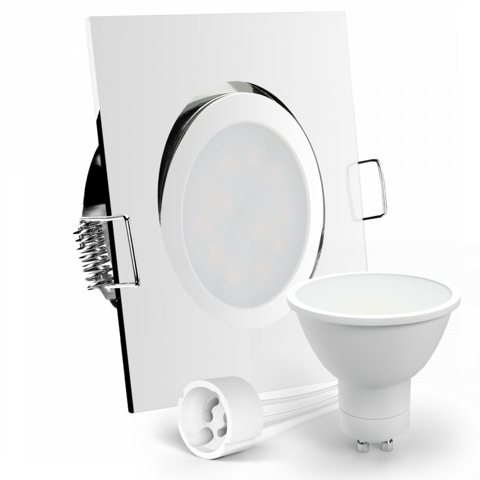 CONCEPTRUN LED Einbaustrahler Spot Chrom glänzend eckig 30° schwenkbar Lochmaß Ø 68mm - 80mm Tiefe 64mm Fassung
