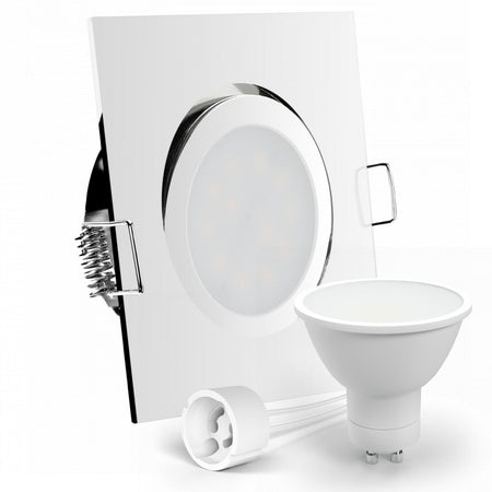 CONCEPTRUN LED Einbaustrahler Spot Chrom glänzend eckig 30° schwenkbar Lochmaß Ø 68mm - 80mm Tiefe 64mm Fassung