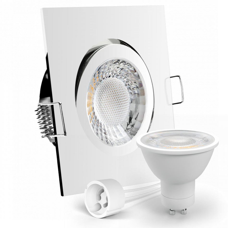 LED Einbaustrahler Spot Chrom glänzend eckig 30° schwenkbar Lochmaß Ø 68mm - 80mm GU10 230V