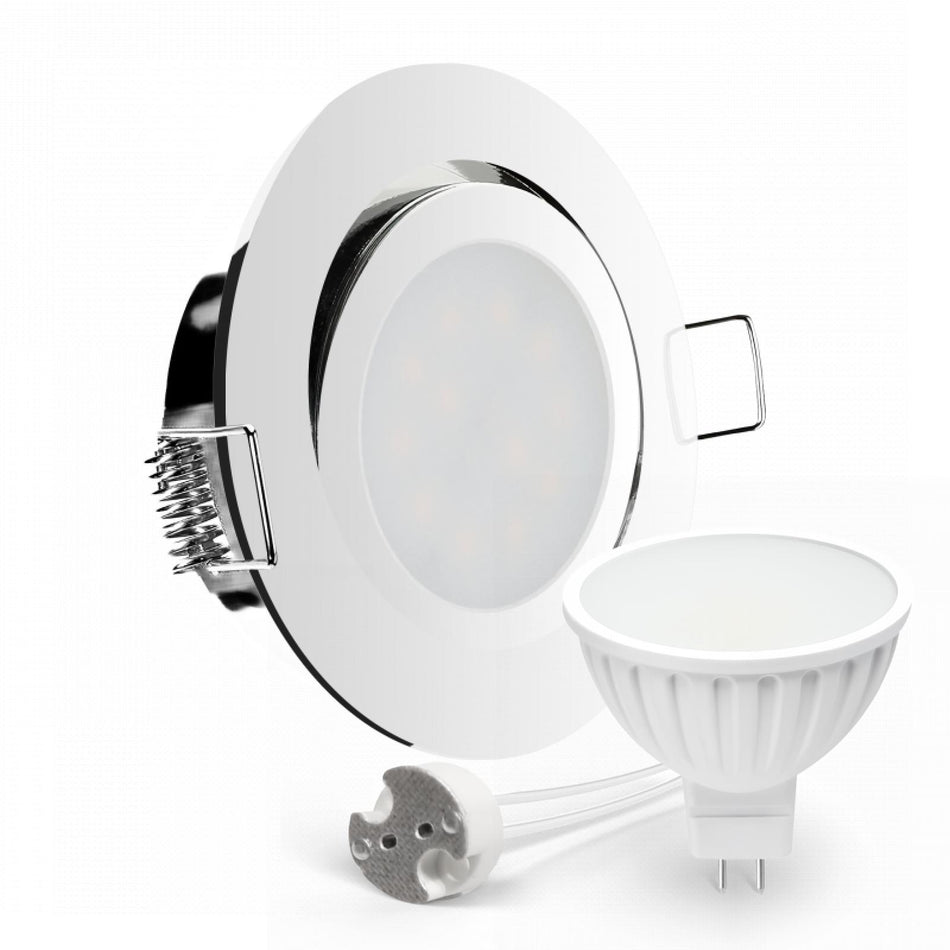 CONCEPTRUN LED Einbaustrahler Spot Chrom glänzend rund 360° schwenkbar Lochmaß Ø 68mm - 75mm Tiefe 55mm Fassung