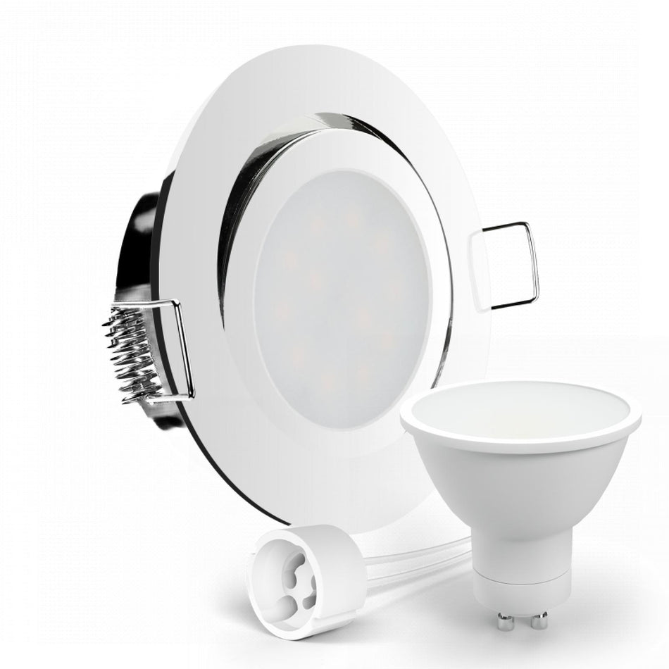 CONCEPTRUN LED Einbaustrahler Spot Chrom glänzend rund 360° schwenkbar Lochmaß Ø 68mm - 75mm Tiefe 64mm Fassung