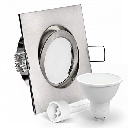 CONCEPTRUN LED Einbaustrahler Spot Edelstahl gebürstet eckig 30° schwenkbar Lochmaß Ø 68mm - 80mm Tiefe 64mm Fassung