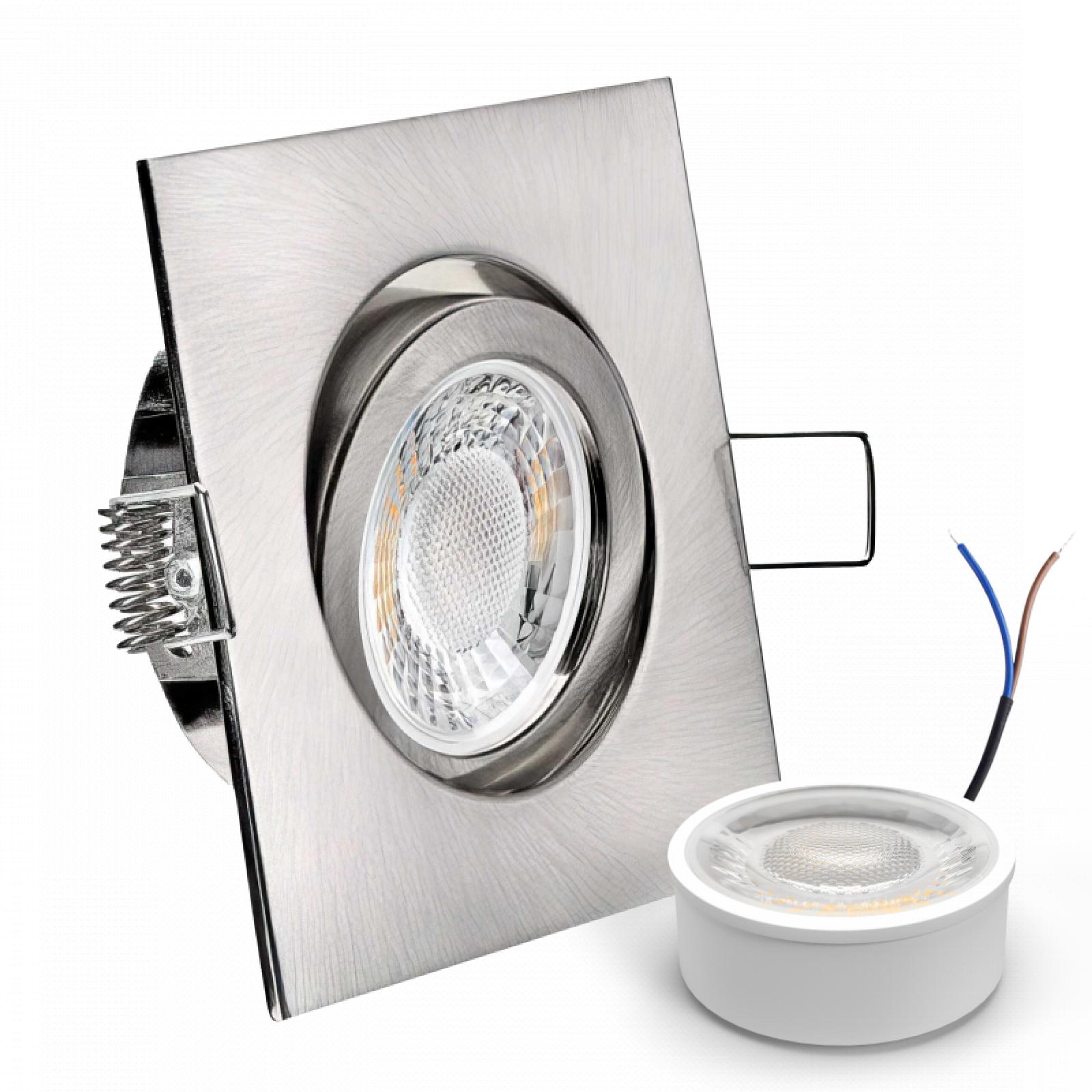 CONCEPTRUN LED Einbaustrahler Spot Edelstahl gebürstet eckig 30° schwenkbar Lochmaß Ø 68mm - 80mm geringe Tiefe 25mm 5W LED Modul flach dimmbar neutralweiß 230V