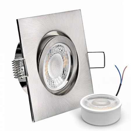 CONCEPTRUN LED Einbaustrahler Spot Edelstahl gebürstet eckig 30° schwenkbar Lochmaß Ø 68mm - 80mm geringe Tiefe 25mm 5W LED Modul flach dimmbar neutralweiß 230V