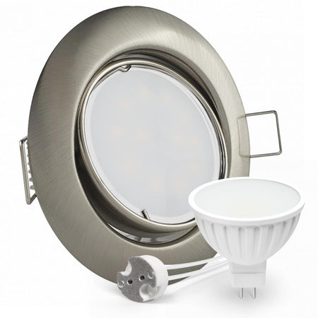 CONCEPTRUN LED Einbaustrahler Spot Edelstahl gebürstet rund 360° schwenkbar Lochmaß Ø 65mm - 78mm Tiefe 55mm Fassung