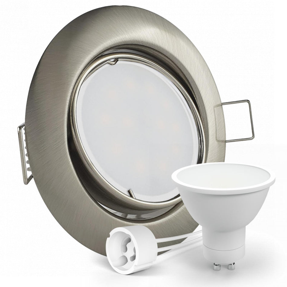 CONCEPTRUN LED Einbaustrahler Spot Edelstahl gebürstet rund 360° schwenkbar Lochmaß Ø 65mm - 78mm Tiefe 64mm Fassung