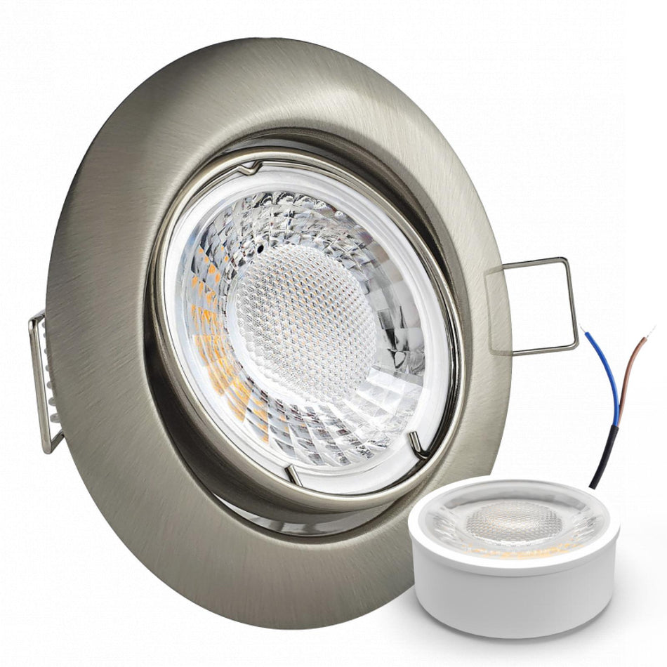 CONCEPTRUN LED Einbaustrahler Spot Edelstahl gebürstet rund 360° schwenkbar Lochmaß Ø 65mm - 78mm geringe Tiefe 24mm 5W LED Modul flach dimmbar neutralweiß 230V