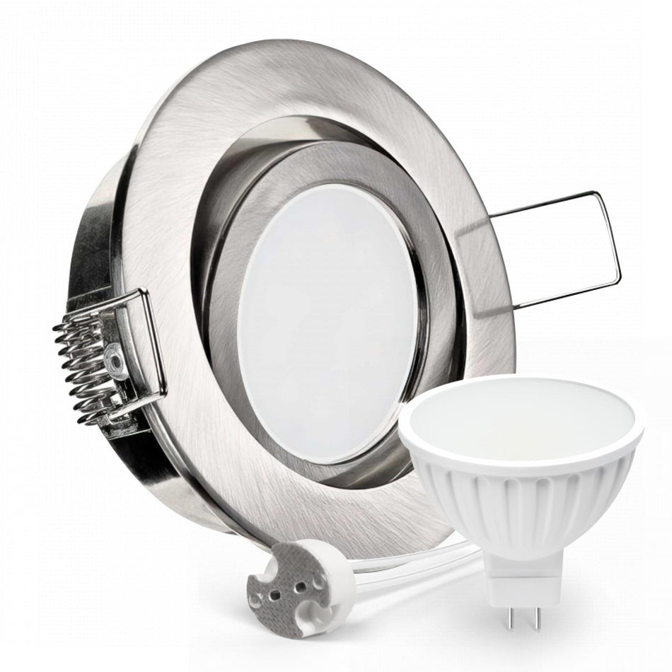 CONCEPTRUN LED Einbaustrahler Spot Edelstahl gebürstet rund 360° schwenkbar Lochmaß Ø 68mm - 75mm Tiefe 55mm Fassung