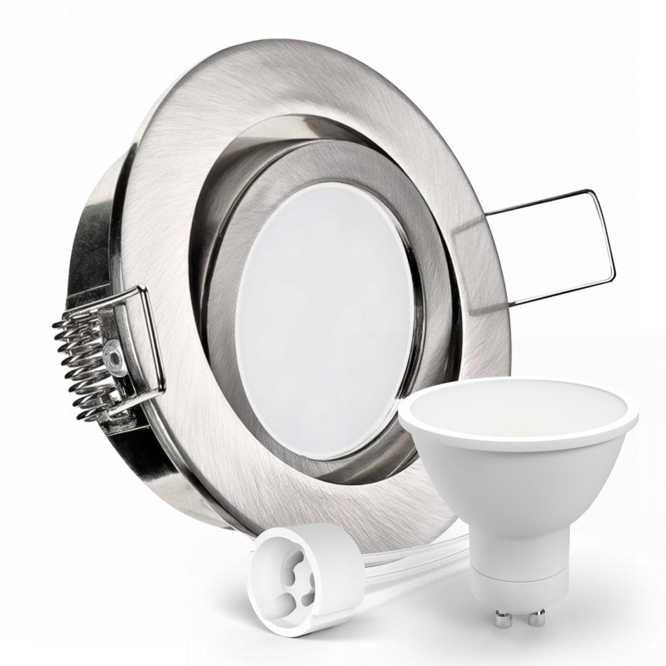 CONCEPTRUN LED Einbaustrahler Spot Edelstahl gebürstet rund 360° schwenkbar Lochmaß Ø 68mm - 75mm Tiefe 64mm Fassung