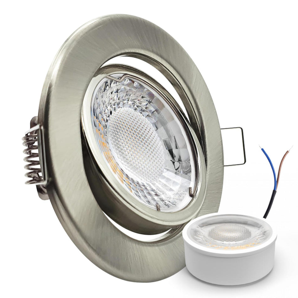 CONCEPTRUN LED Einbaustrahler Spot Edelstahl gebürstet rund 360° schwenkbar Lochmaß Ø 68mm - 80mm geringe Tiefe 24mm 5W LED Modul flach dimmbar neutralweiß 230V