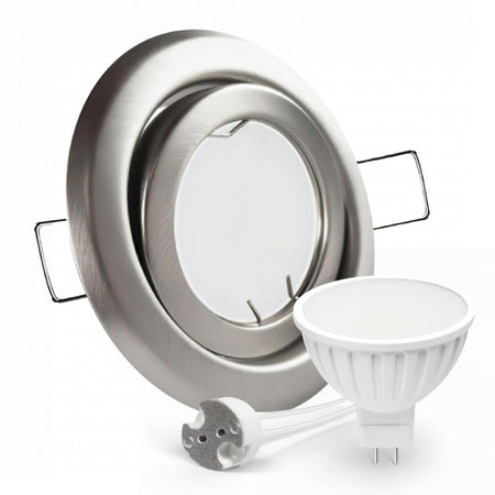 CONCEPTRUN LED Einbaustrahler Spot Edelstahl gebürstet rund 360° schwenkbar Lochmaß Ø 78mm - 85mm Tiefe 55mm Fassung
