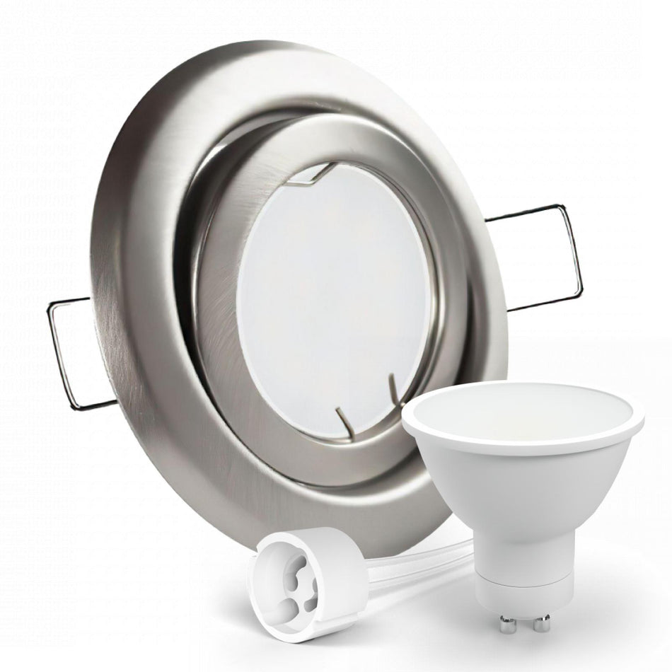 CONCEPTRUN LED Einbaustrahler Spot Edelstahl gebürstet rund 360° schwenkbar Lochmaß Ø 78mm - 85mm Tiefe 64mm Fassung