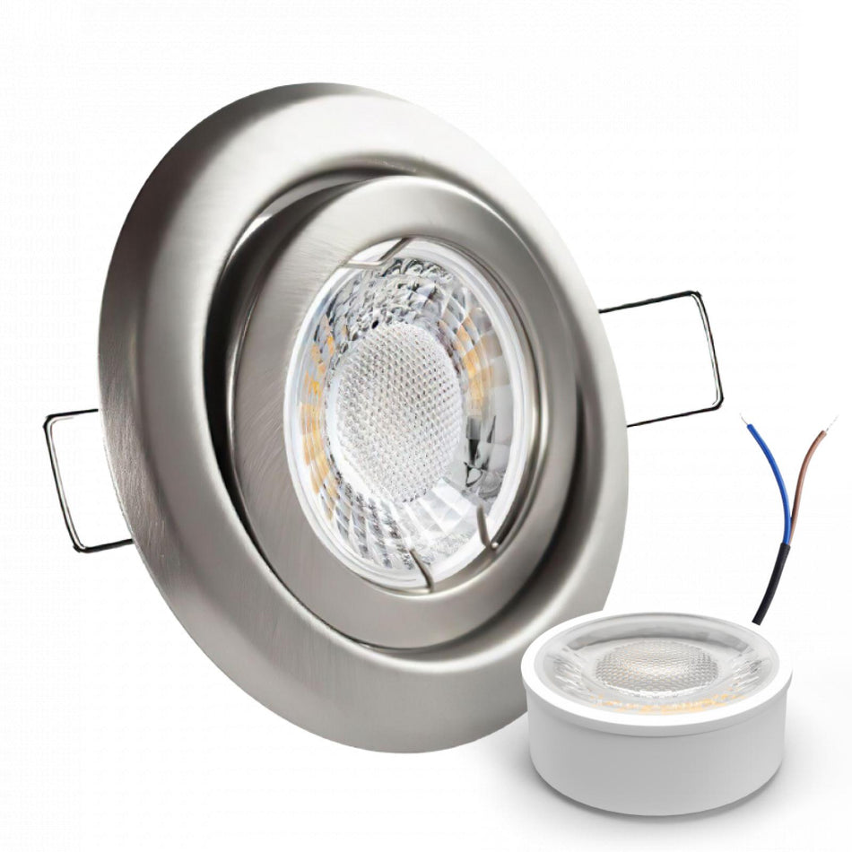 CONCEPTRUN LED Einbaustrahler Spot Edelstahl gebürstet rund 360° schwenkbar Lochmaß Ø 78mm - 85mm geringe Tiefe 24mm 5W LED Modul flach dimmbar neutralweiß 230V