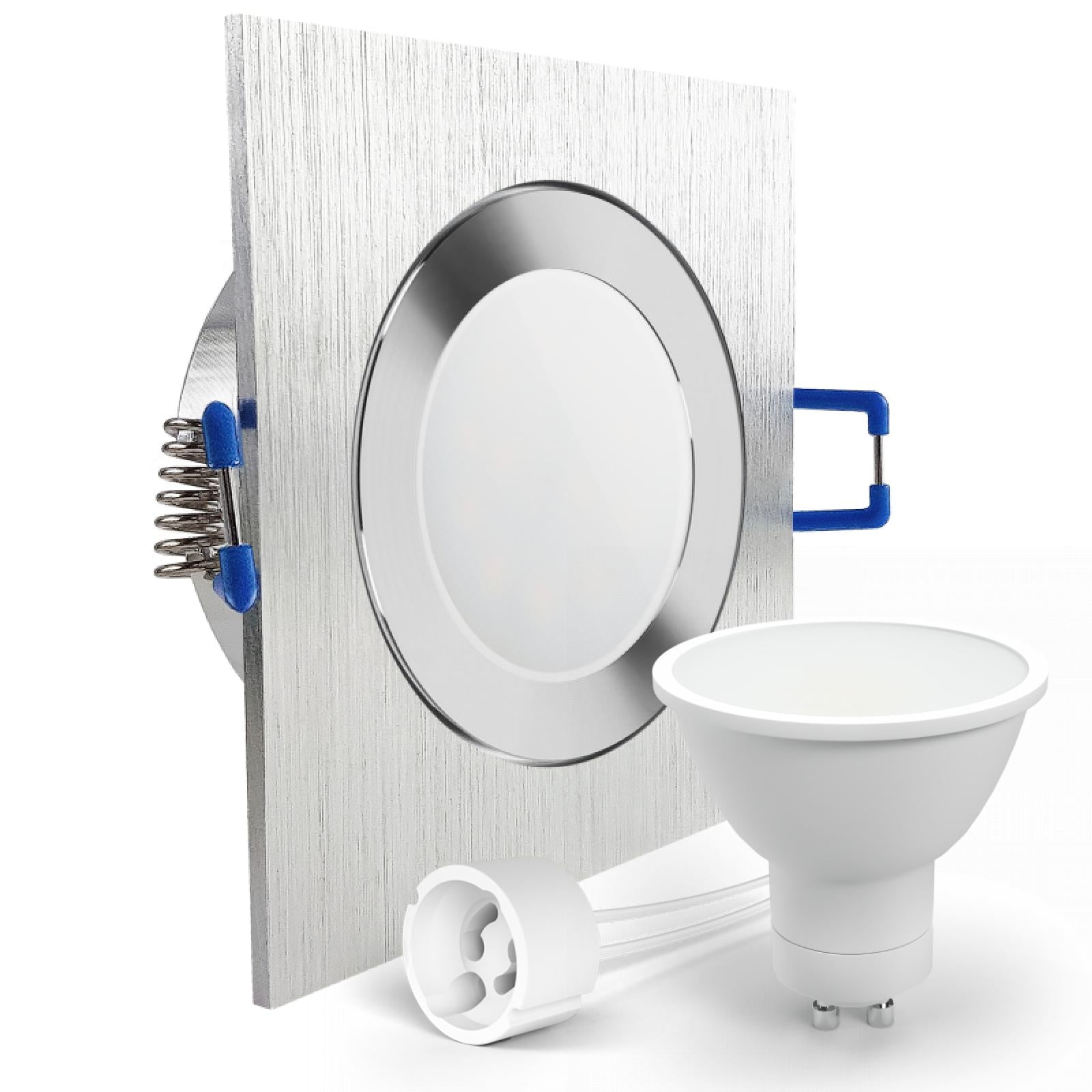 CONCEPTRUN LED Einbaustrahler Spot Feuchtraum IP44 Alu geschliffen eckig Glas Lochmaß Ø 60mm - 85mm Tiefe 64mm Fassung