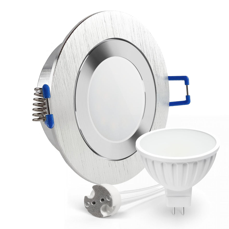 CONCEPTRUN LED Einbaustrahler Spot Feuchtraum IP44 Alu geschliffen rund Glas Lochmaß Ø 60mm - 75mm Tiefe 55mm Fassung