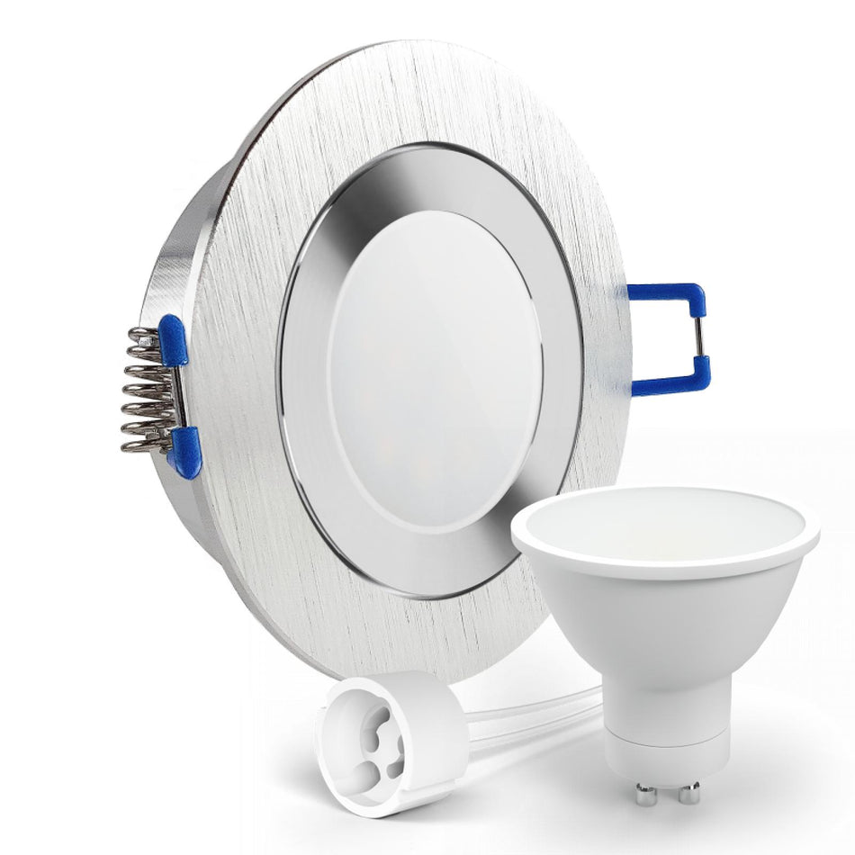 CONCEPTRUN LED Einbaustrahler Spot Feuchtraum IP44 Alu geschliffen rund Glas Lochmaß Ø 60mm - 75mm Tiefe 64mm Fassung