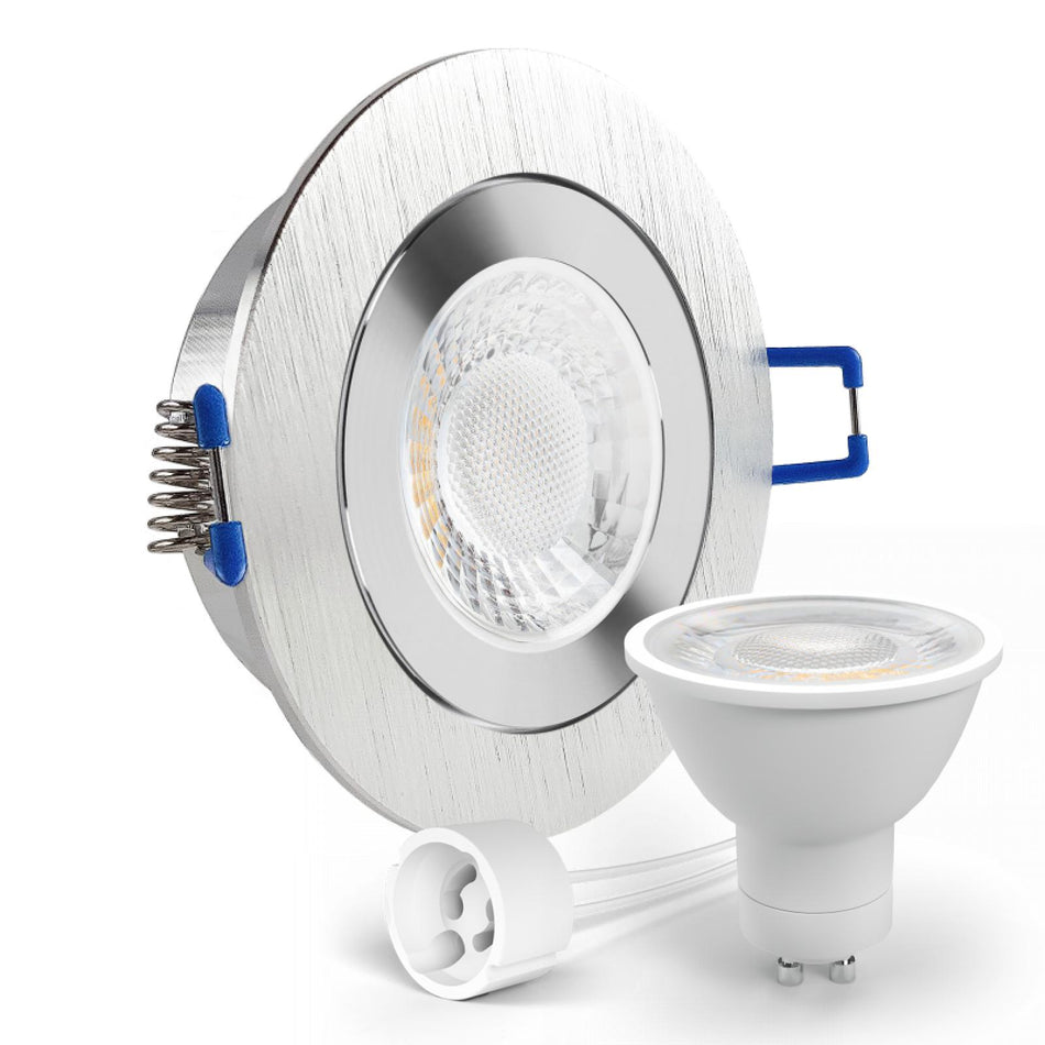 LED Einbaustrahler Spot Feuchtraum IP44 Alu geschliffen rund Glas Lochmaß Ø 60mm - 75mm GU10 230V