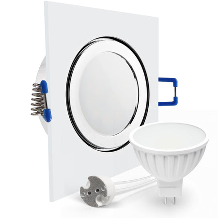 CONCEPTRUN LED Einbaustrahler Spot Feuchtraum IP44 Chrom glänzend eckig Glas Lochmaß Ø 60mm - 85mm Tiefe 55mm Fassung