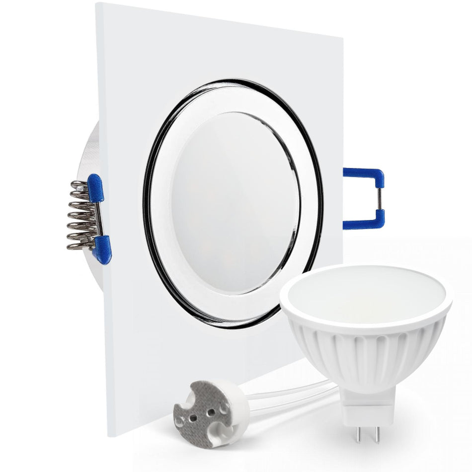 CONCEPTRUN LED Einbaustrahler Spot Feuchtraum IP44 Chrom glänzend eckig Glas Lochmaß Ø 60mm - 85mm Tiefe 55mm Fassung