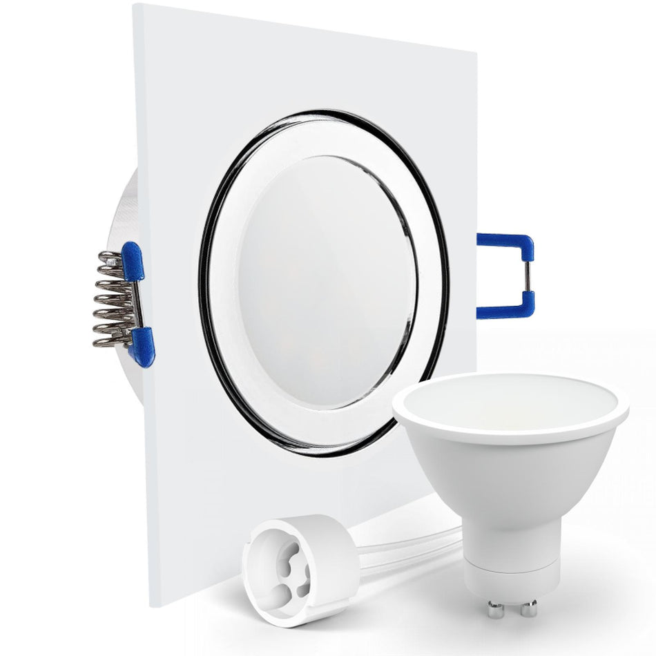 CONCEPTRUN LED Einbaustrahler Spot Feuchtraum IP44 Chrom glänzend eckig Glas Lochmaß Ø 60mm - 85mm Tiefe 64mm Fassung