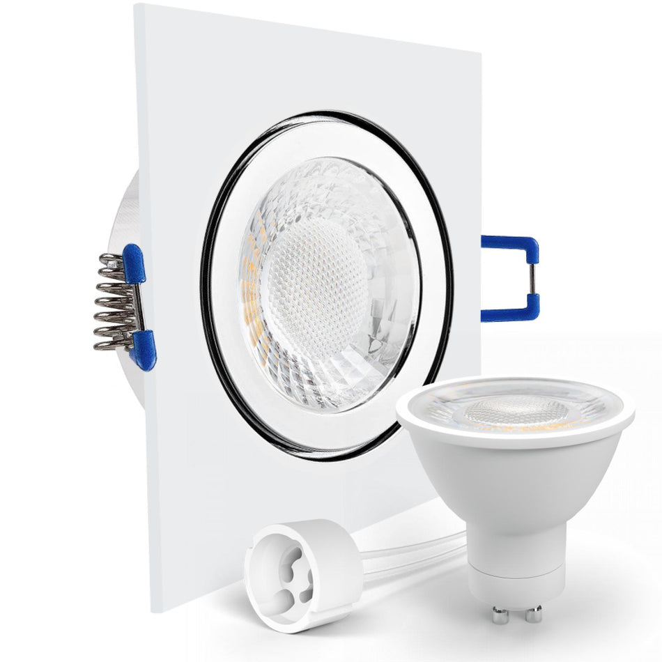 LED Einbaustrahler Spot Feuchtraum IP44 Chrom glänzend eckig Glas Lochmaß Ø 60mm - 85mm GU10 230V
