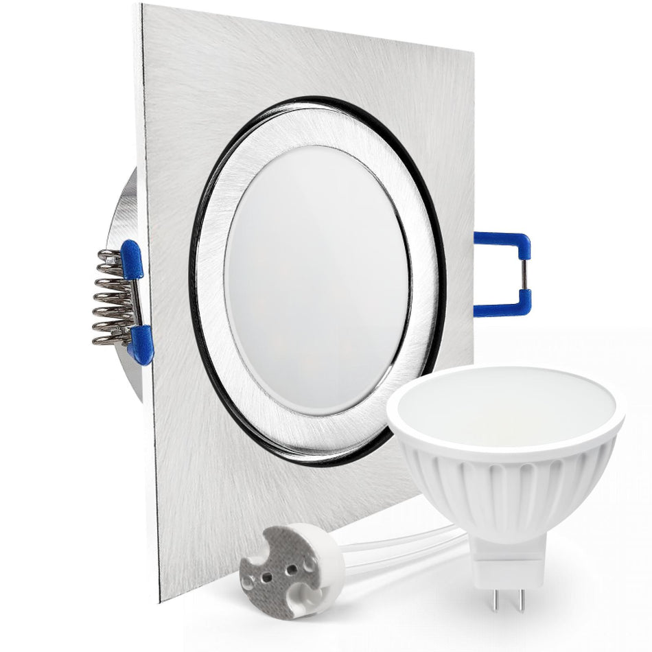 CONCEPTRUN LED Einbaustrahler Spot Feuchtraum IP44 Edelstahl gebürstet eckig Glas Lochmaß Ø 60mm - 85mm Tiefe 55mm Fassung