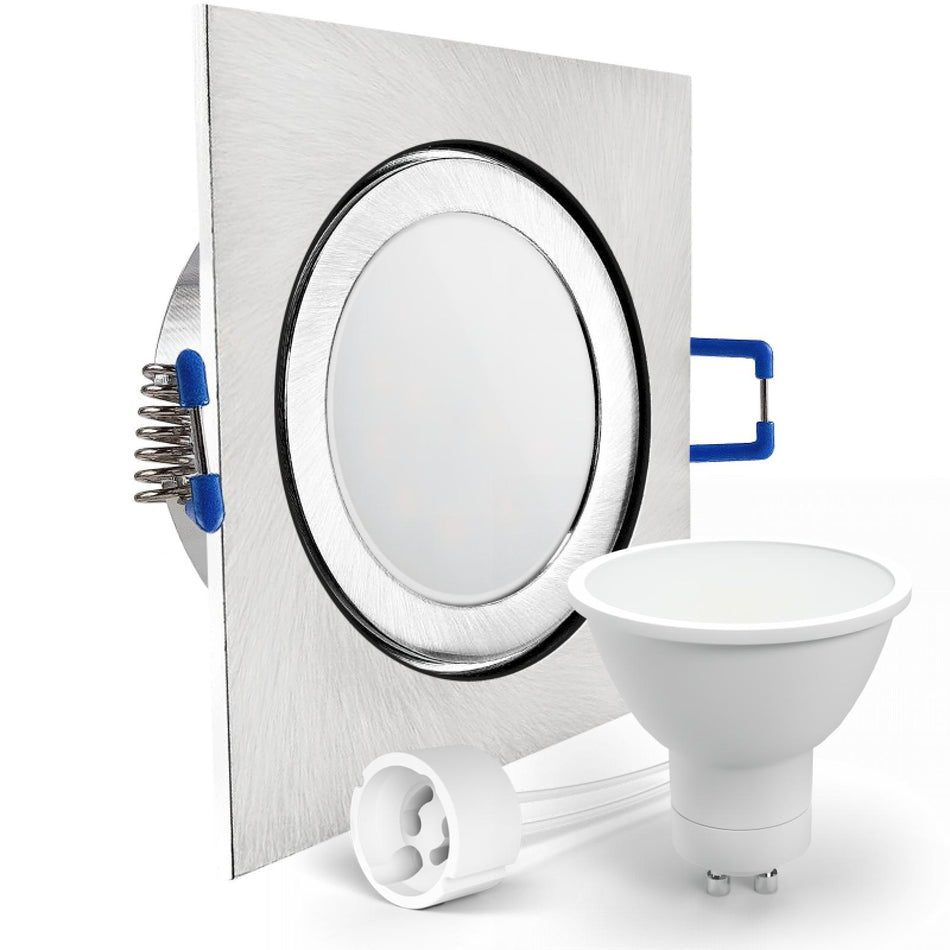CONCEPTRUN LED Einbaustrahler Spot Feuchtraum IP44 Edelstahl gebürstet eckig Glas Lochmaß Ø 60mm - 85mm Tiefe 64mm Fassung