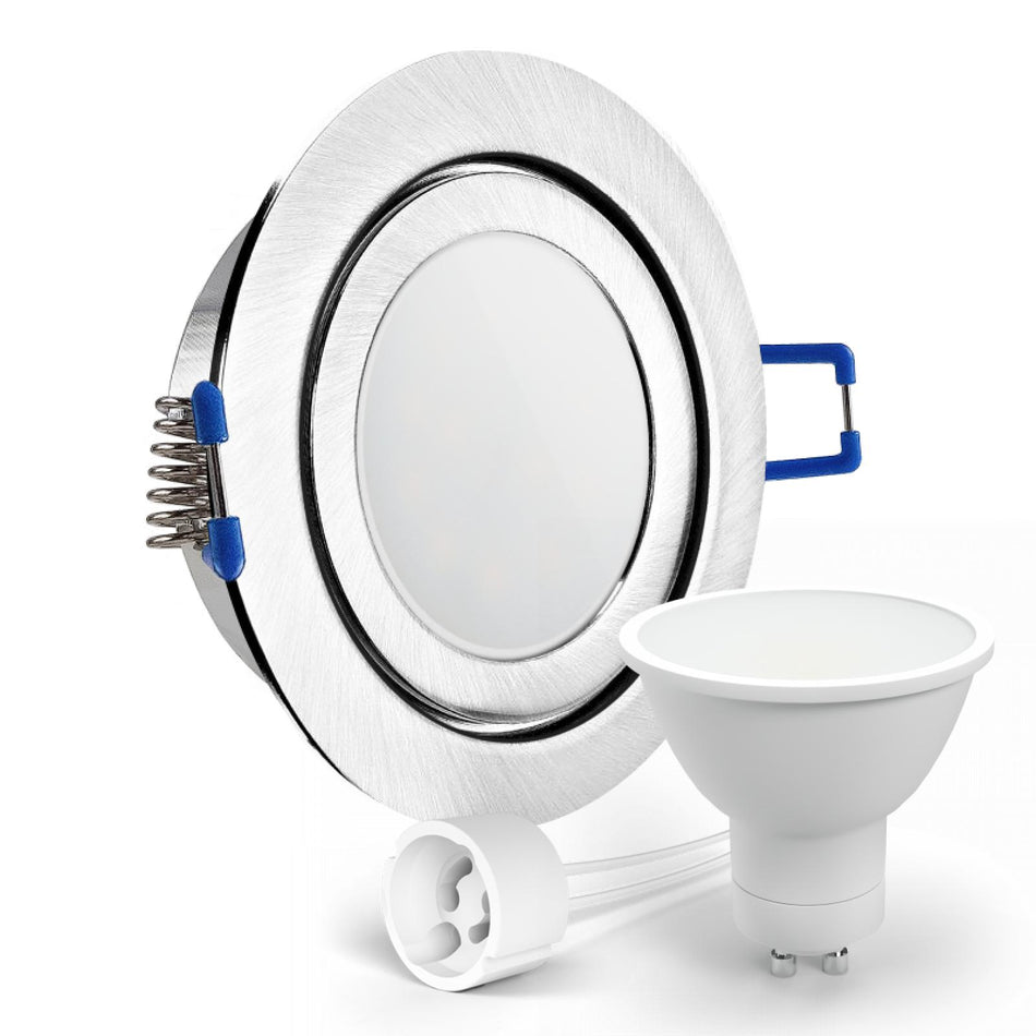 CONCEPTRUN LED Einbaustrahler Spot Feuchtraum IP44 Edelstahl gebürstet rund Glas Lochmaß Ø 60mm - 75mm Tiefe 64mm Fassung